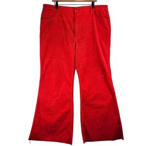 VTG Wrangler Red Corduroy Flare Bell Bottom Pants Women 40 High Rise Raw Hem
